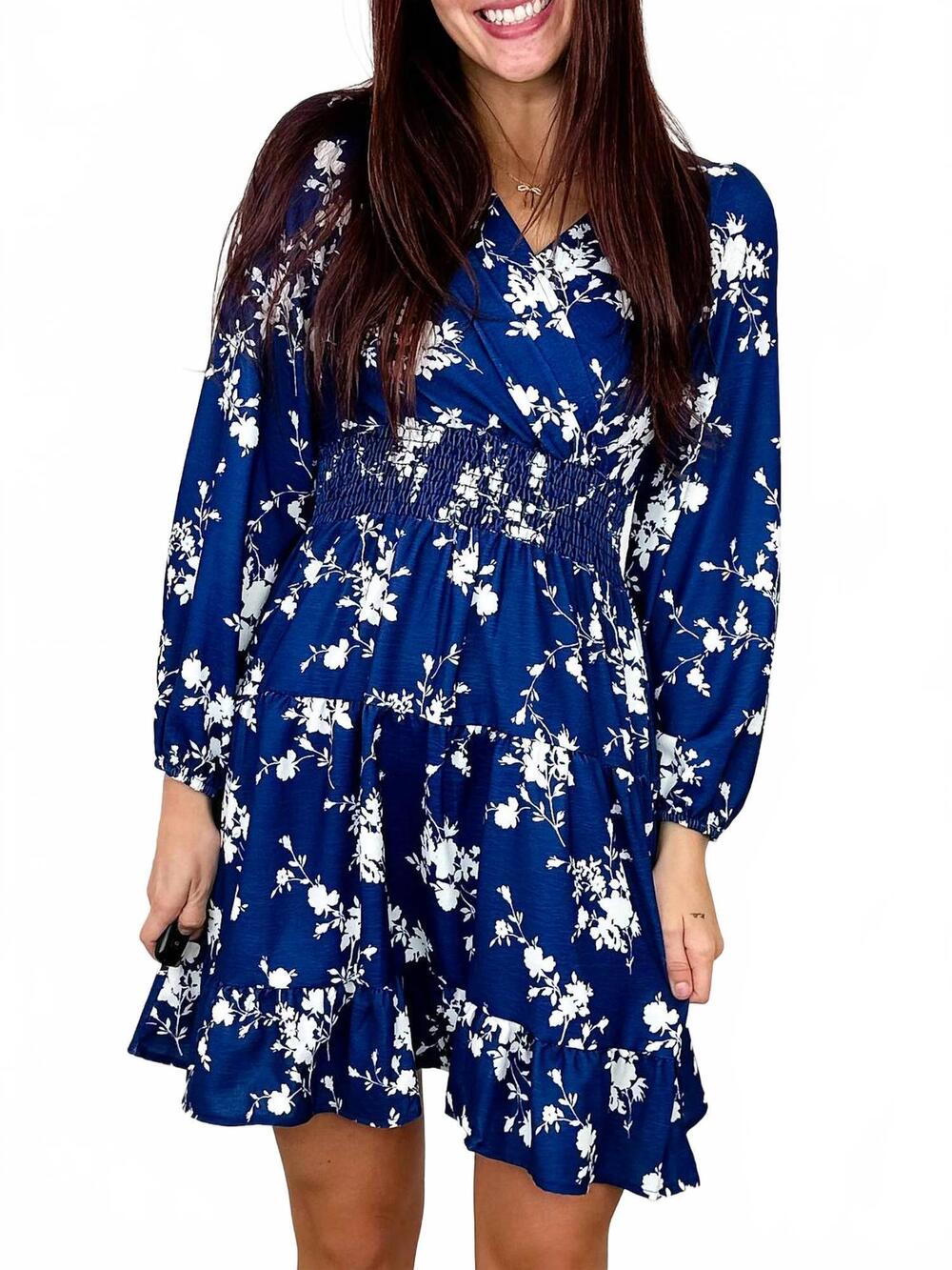 NEW HAPTICS forever long-sleeve mini dress in blue